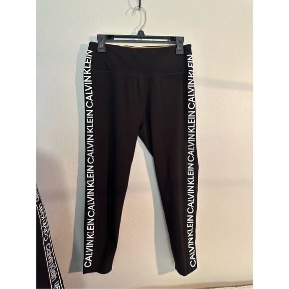 NWT Calvin Klein Womens Performance Pants Yoga Legging Logo Black White Large - Picture 4 of 14